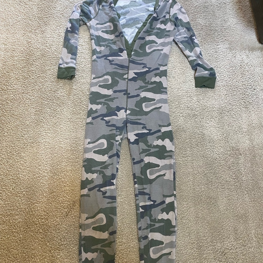 Camo Camping One Piece size Large.  Outdoor apperal. Keep Warm Camping!!